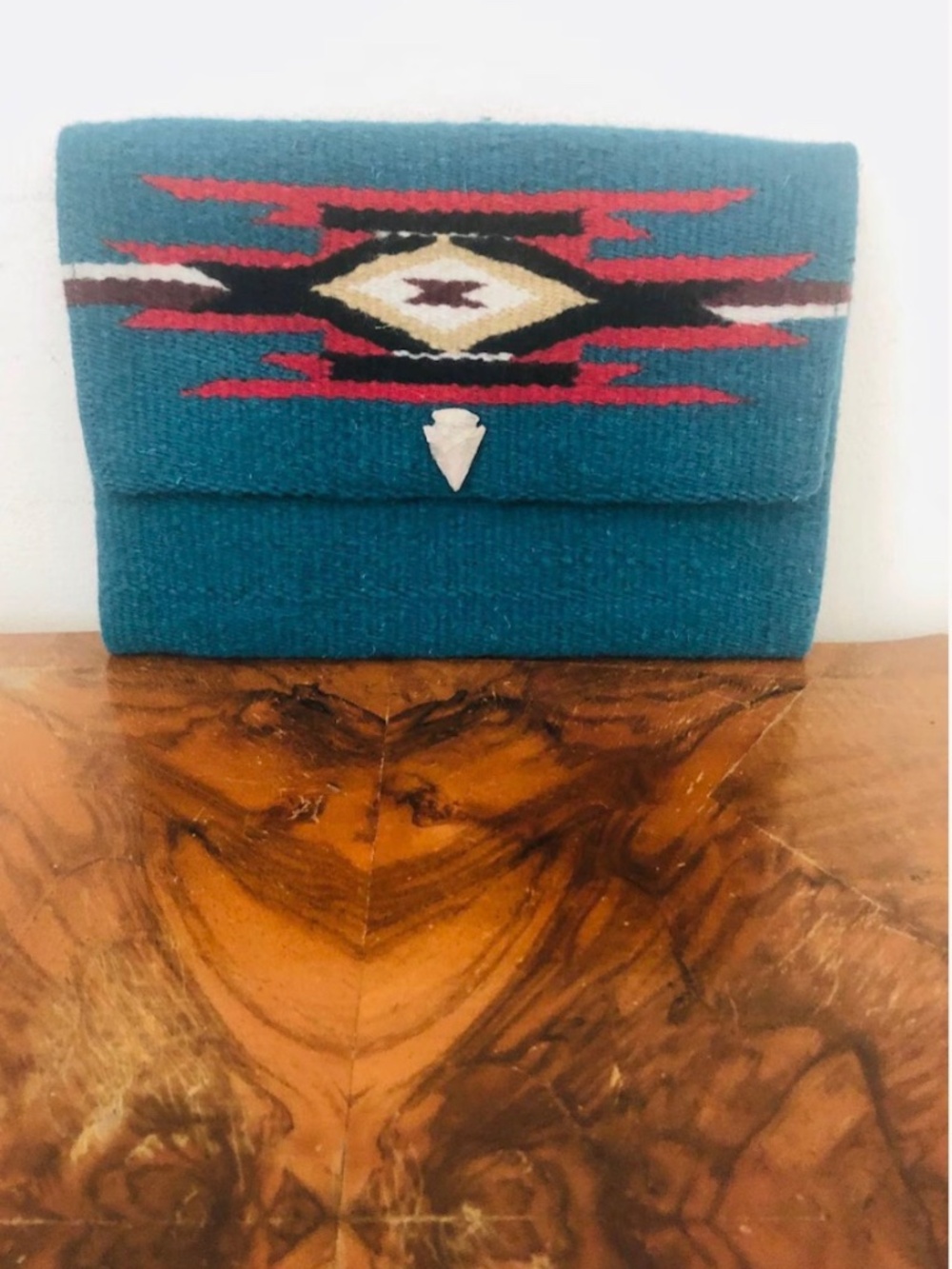 Turquoise wool Clutch purse, South western,Indian, Flint stone arrowhead - Picture 4 of 6